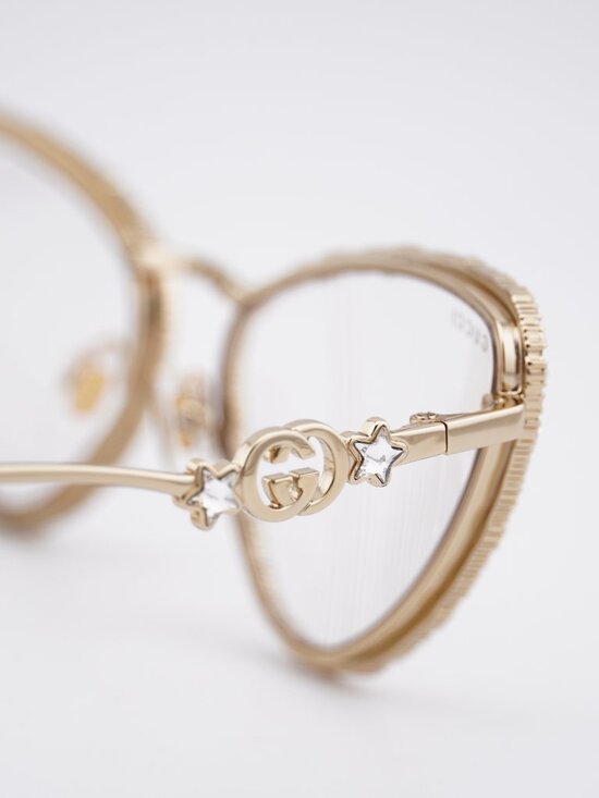 Gucci GG1569S 002 Sunglasses Gold with White Stone Cat Eye Frame, Brown Lenses main image 11